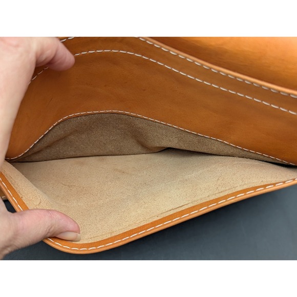 VTG Lt Brown Leather Satchel Bag Purse Mexico Shoulder Crossbody BOHO 12x10x5 - Picture 9 of 15